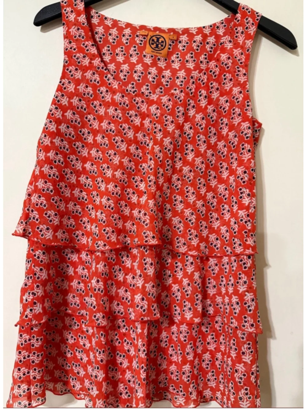Women's Tory Burch Sleeveless Tiered Blouse, Size 2, Orange and Black